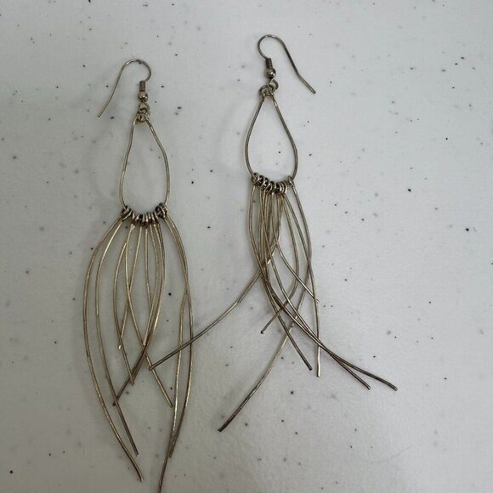Wire Dangle Earrings‎ Silver Tone Long Statement Boho Curvy Wavy